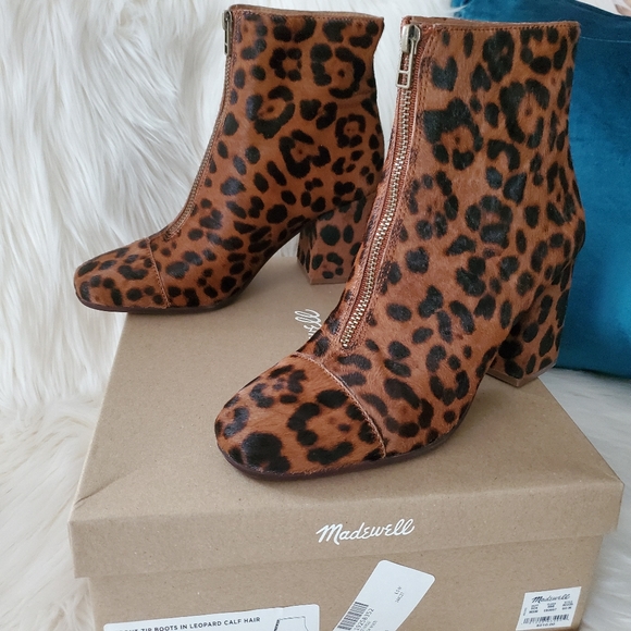 NEW Madewell The Amalia Leopard Zip Booties - Picture 3 of 10